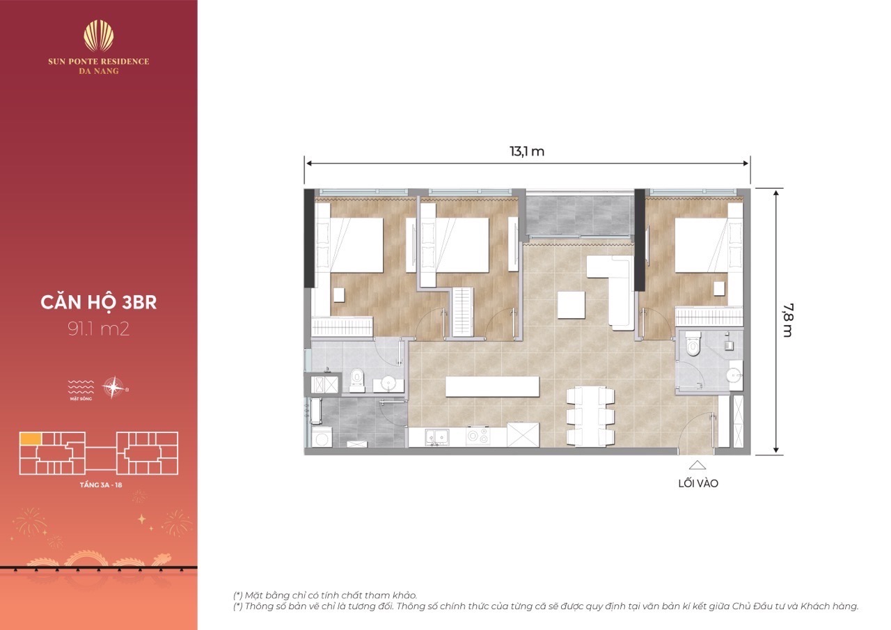 layout 3 ngủ sun ponte residence dang nang