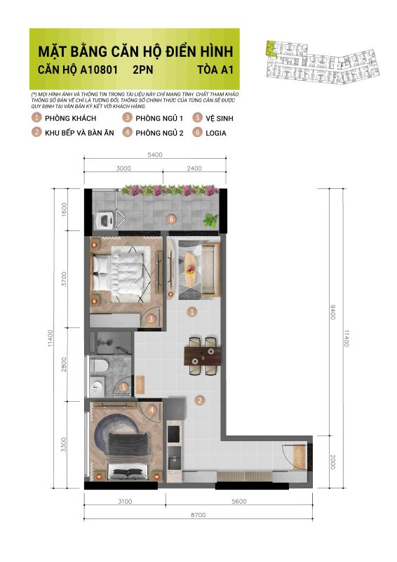 layout 2 ngủ 2